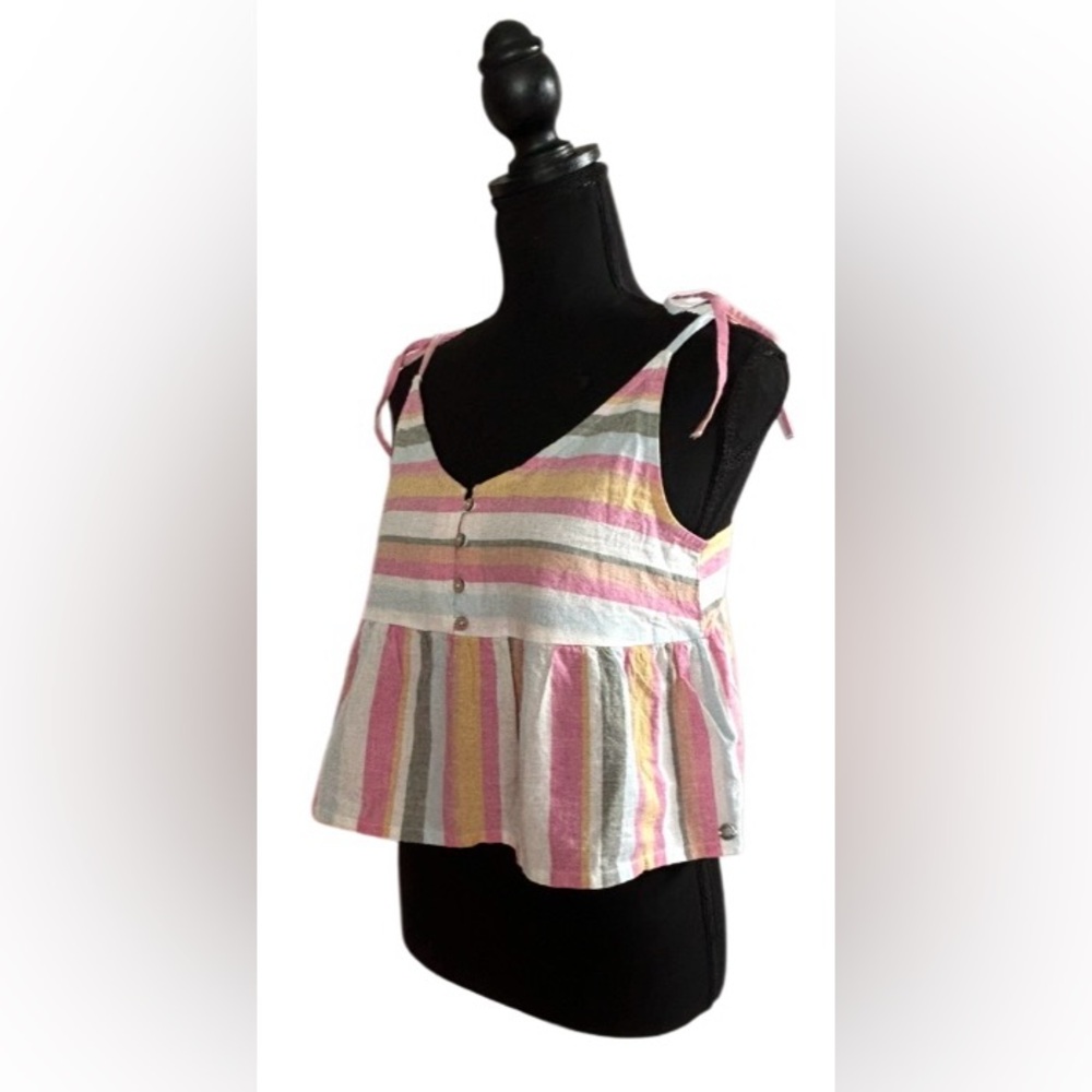💛NWT! ROXY! “OPEN EYES” STRIPE FLOWY TANK! LINEN BLEND! ADJUSTABLE! - Picture 9 of 16